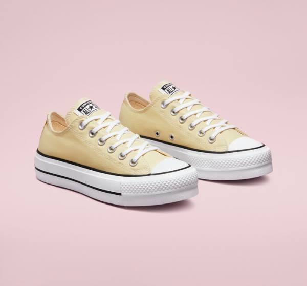 Tenis Cano Baixo Converse Chuck Taylor All Star Lift Plataforma Seasonal Color Limão Pretas Branco | CV-864MFW