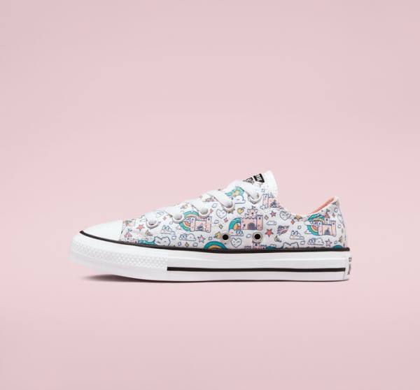 Tenis Cano Baixo Converse Chuck Taylor All Star Rainbow Castles Branco Rosa Turquesa | CV-958EKR