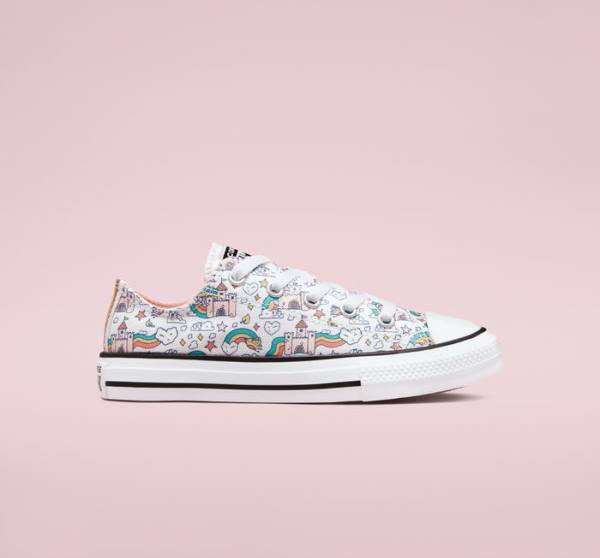 Tenis Cano Baixo Converse Chuck Taylor All Star Rainbow Castles Branco Rosa Turquesa | CV-958EKR