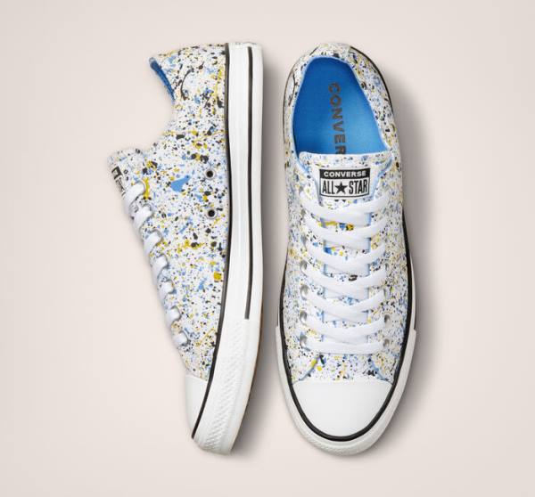 Tenis Cano Baixo Converse Chuck Taylor All Star Archive Paint Splatter Branco Azuis | CV-978NGC