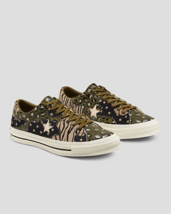 Tenis Cano Baixo Converse One Star Archive Print Mix Verde Oliva Leopardo | CV-172ARJ