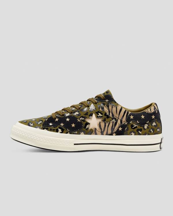 Tenis Cano Baixo Converse One Star Archive Print Mix Verde Oliva Leopardo | CV-172ARJ