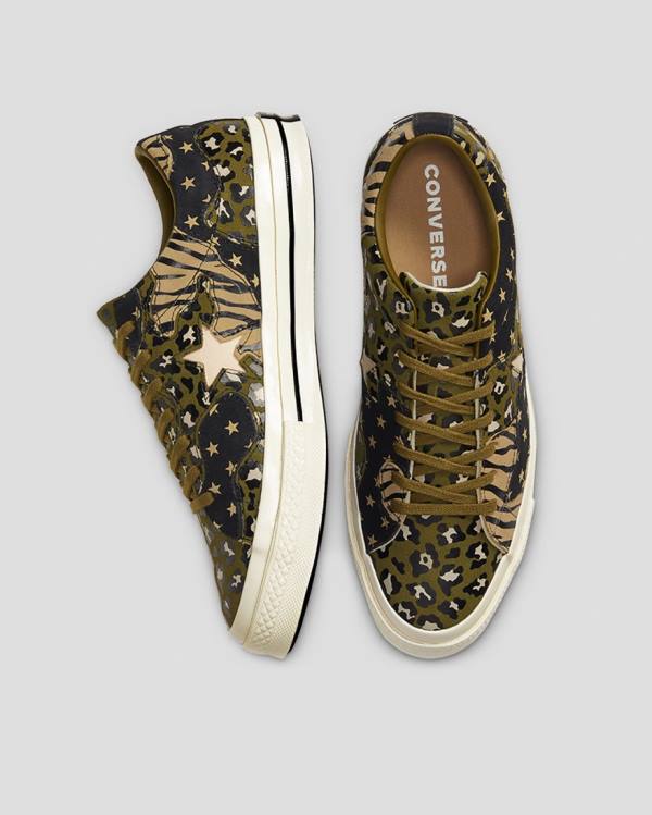 Tenis Cano Baixo Converse One Star Archive Print Mix Verde Oliva Leopardo | CV-172ARJ