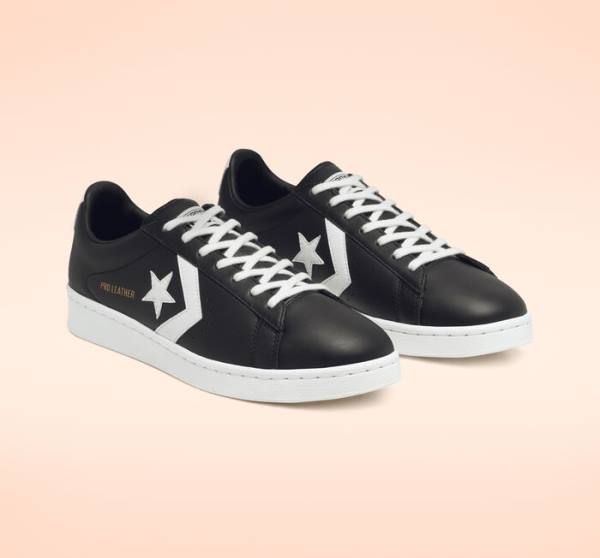 Tenis Cano Baixo Converse Pro Couro Pretas Branco | CV-945BEW