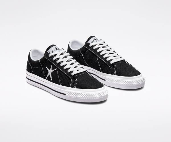 Tenis Cano Baixo Converse Stussy One Star Pretas Branco | CV-385RPL