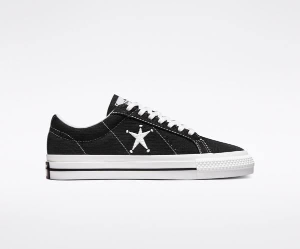 Tenis Cano Baixo Converse Stussy One Star Pretas Branco | CV-385RPL